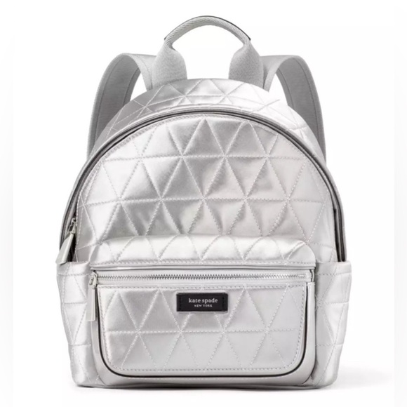 NWT Kate Spade Sam Icon quilted metallic grey back pack. Dust bag included - Picture 5 of 11